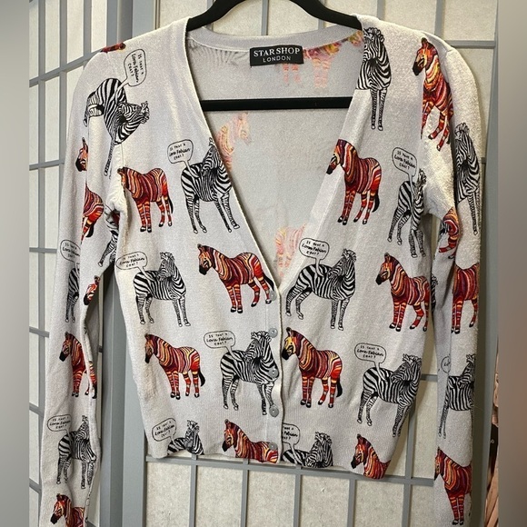 Star Shop London Sweaters - Star Shop London - grey button up sweater with zebras - small